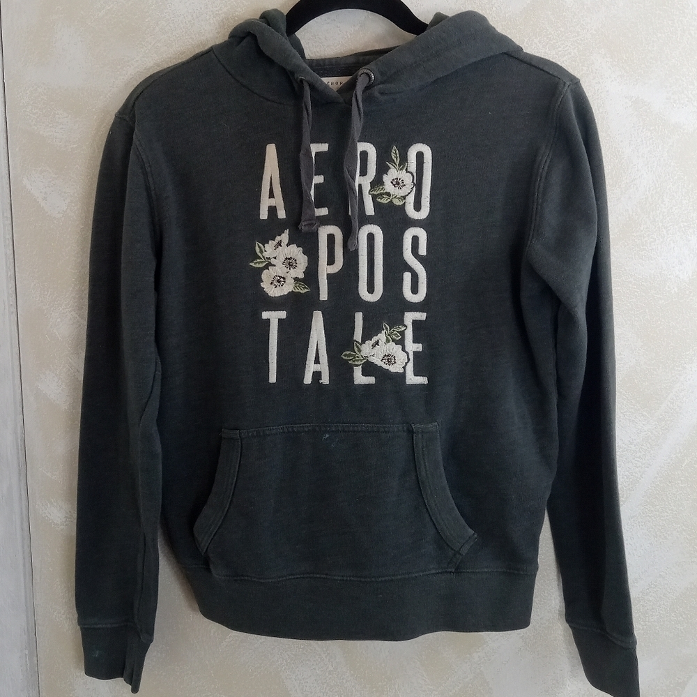 XS Aeropostale Flower Floral Grey Pullover Hoodie